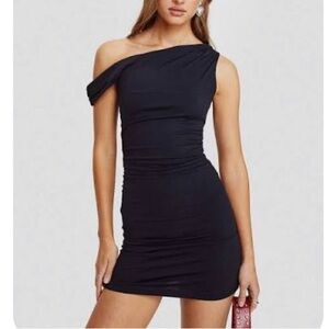 Princess Polly One-Shoulder Black Draped Dress